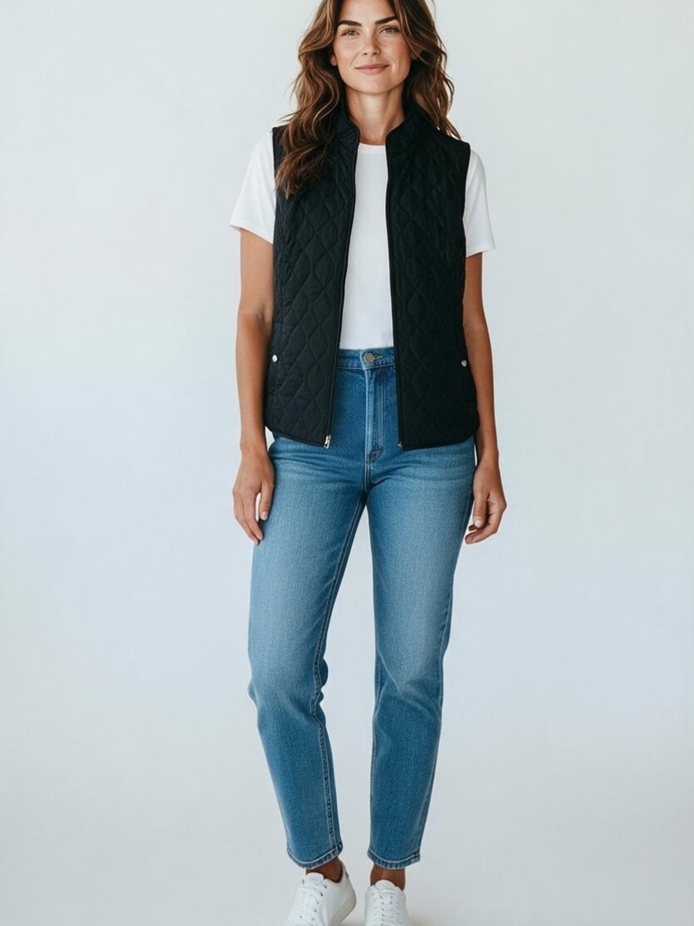 croft & barrow Black Quilted Stand-Collar Vest